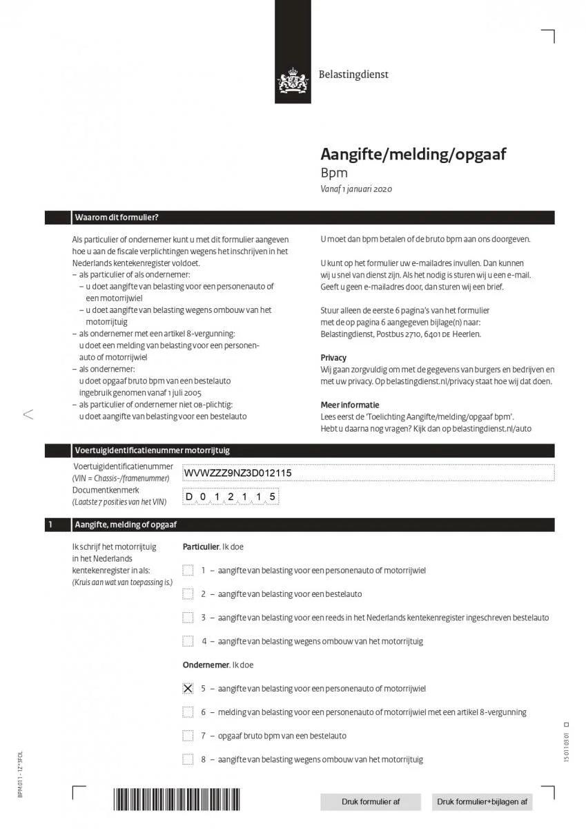 BPM AANGIFTEFORMULIER