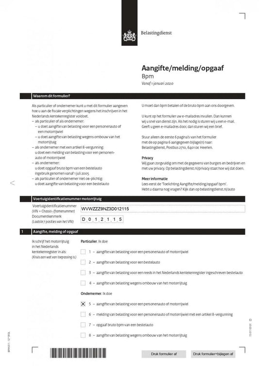 BPM AANGIFTEFORMULIER